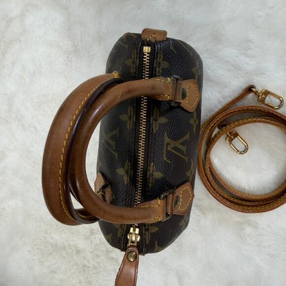 Louis Vuitton Brown Monogram Mini Speedy Crossbody Bag with LV Strap - Picture 8 of 15